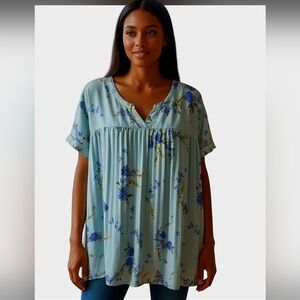 Croft & Barrow Blue Floral Blouse 2X
